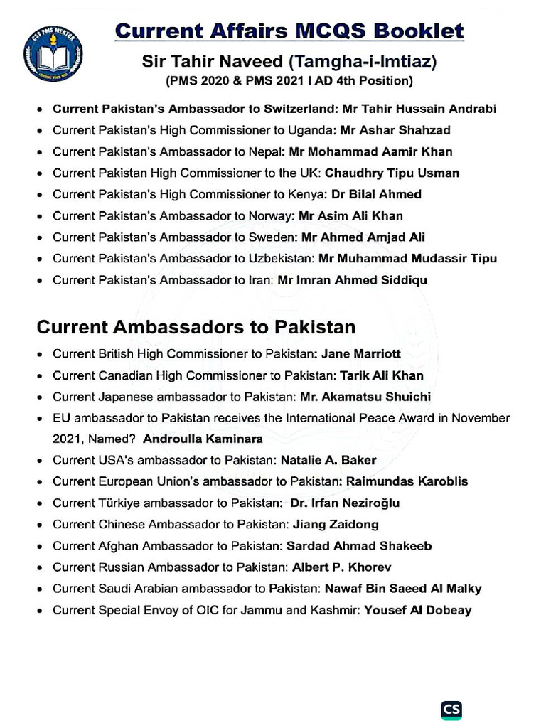 Current Affairs Mcqs | PDF