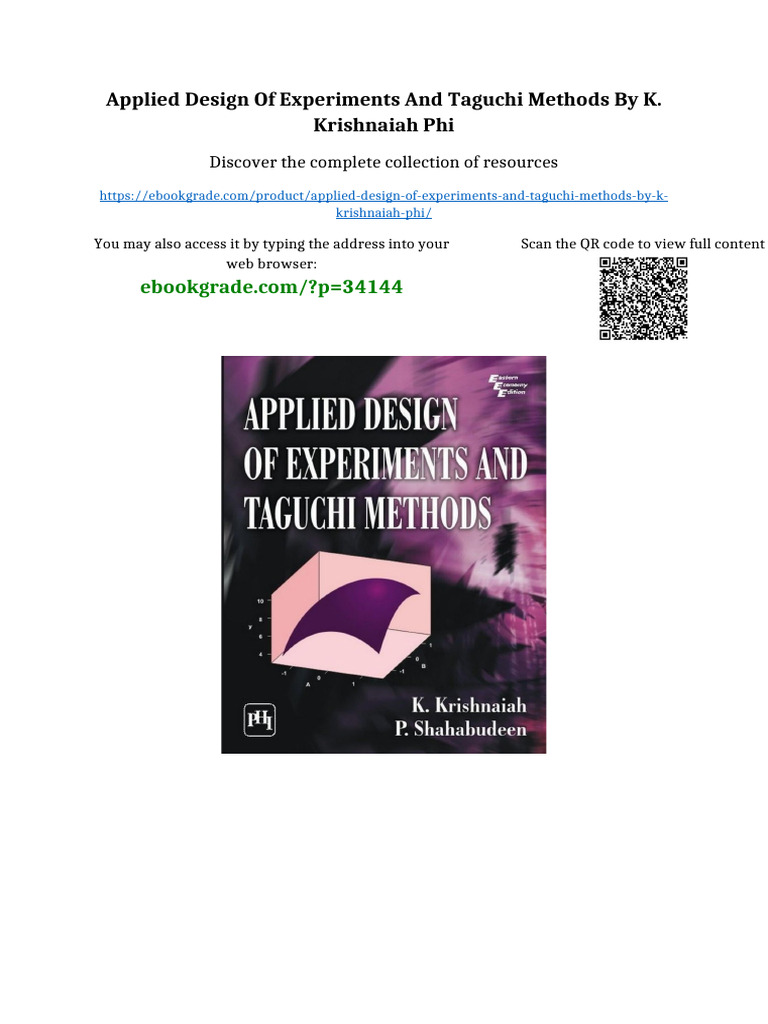 Applied Design of Experiments and Taguchi Methods by K. Krishnaiah PHI ...