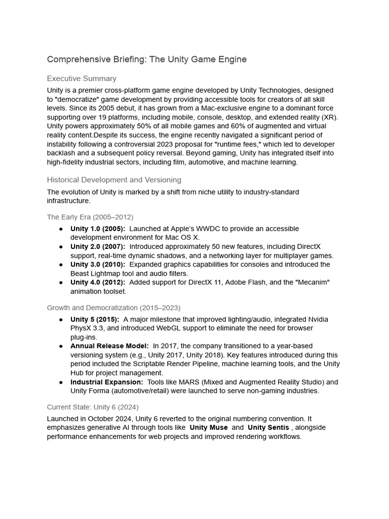 Comprehensive Briefing - The Unity Game Engine | PDF | Unity (Game ...