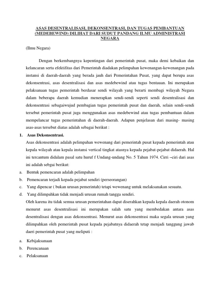 Apa Yang Dimaksud Dengan Asas Desentralisasi