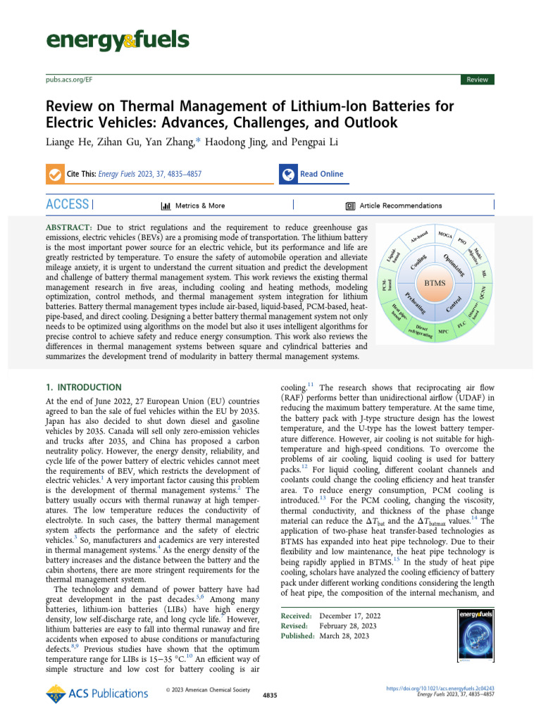 Review on Thermal Management of Lithium Ion Batteries for Electric ...