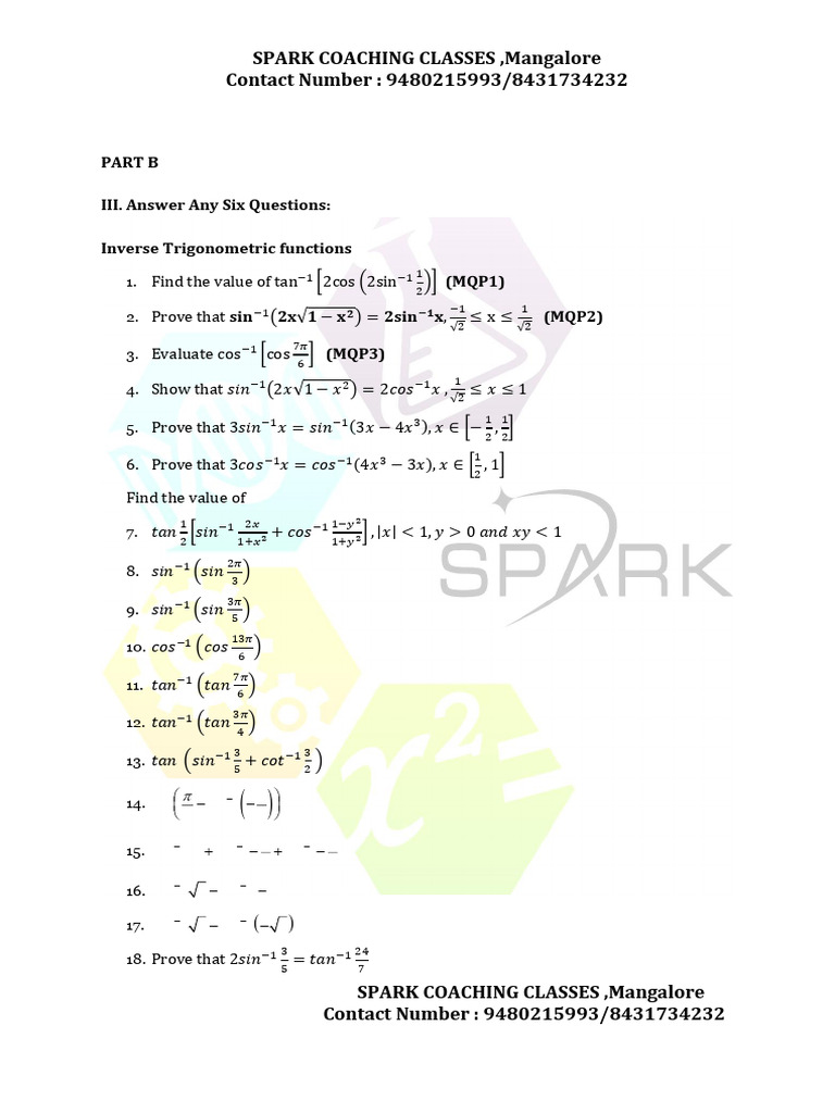 PART B Second Puc 2026 Spark | PDF | Area | Mathematics