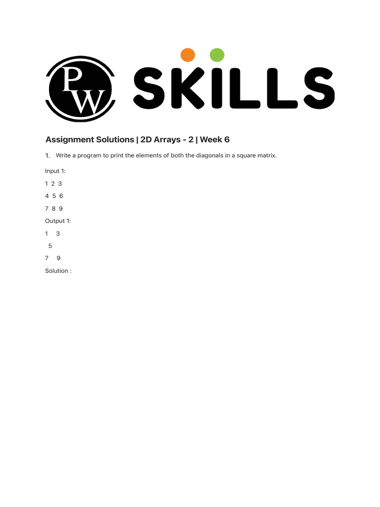 2D Arrays Solution To Assignment 02 Written DECODE DSA With C 2 | PDF ...