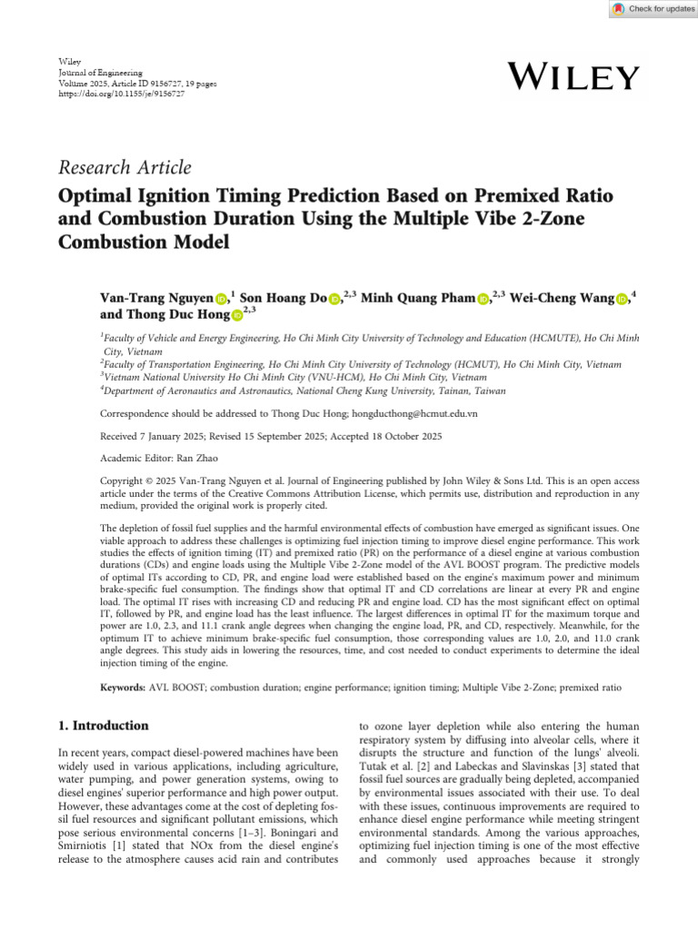Journal of Engineering - 2025 - Nguyen - Optimal Ignition Timing ...