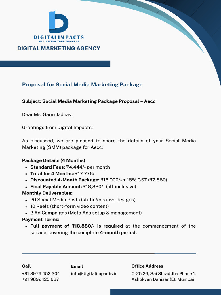 Social Media Marketing Package Proposal - Aecc | PDF