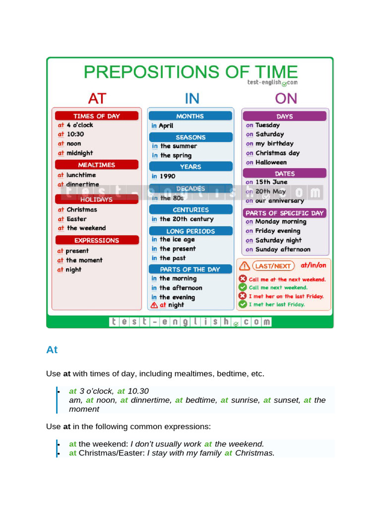 At in On Time and Place | PDF