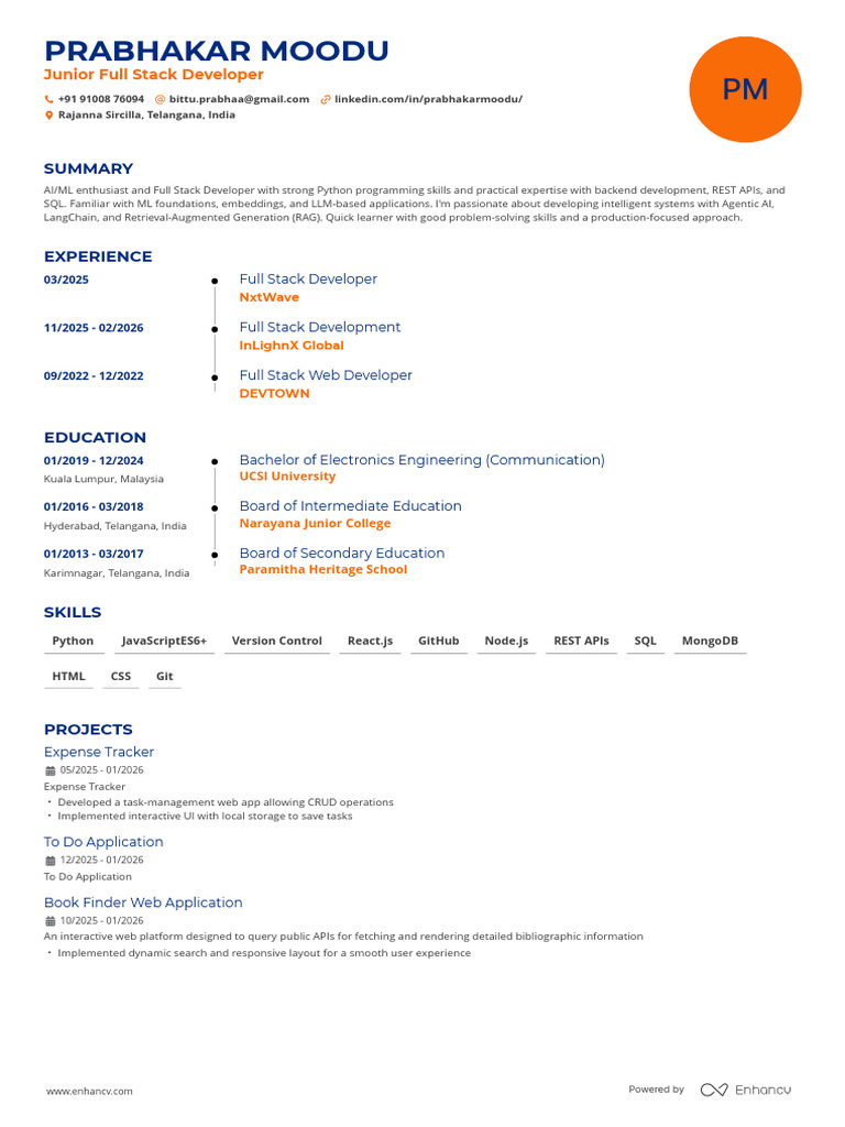 PrabhakarMoodu Stackular Resume | PDF | Web Application | Computer ...