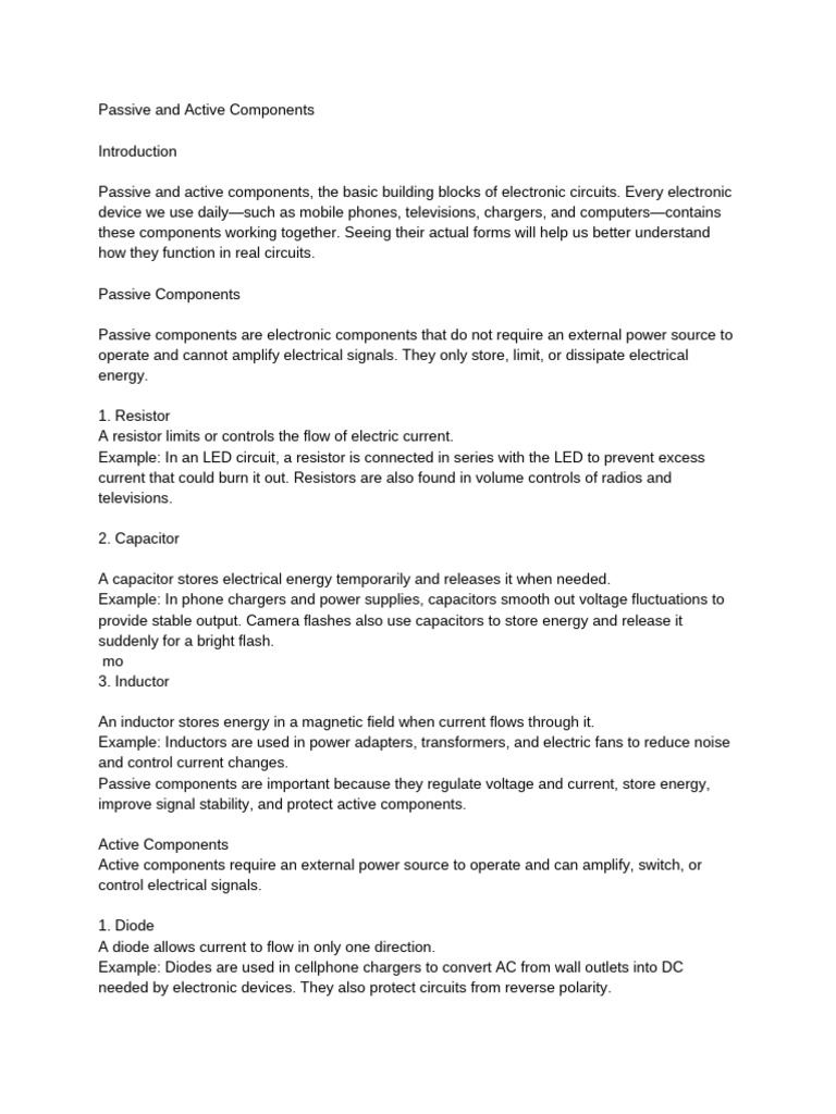 Passive Active Components | PDF | Passivity (Engineering) | Electronic ...
