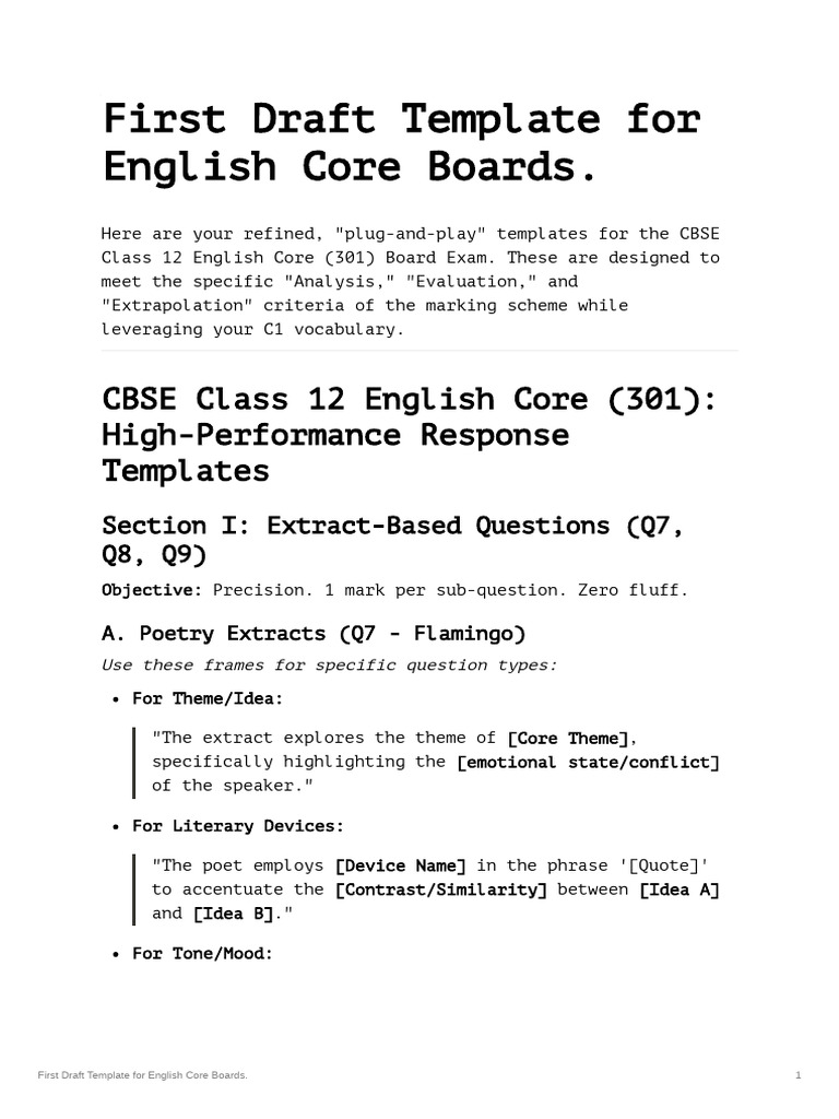 First Draft Template For English Core Boards. | PDF | Narrative