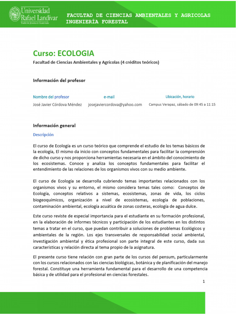 Programa de Ecologia | PDF | Aprendizaje | Entorno natural