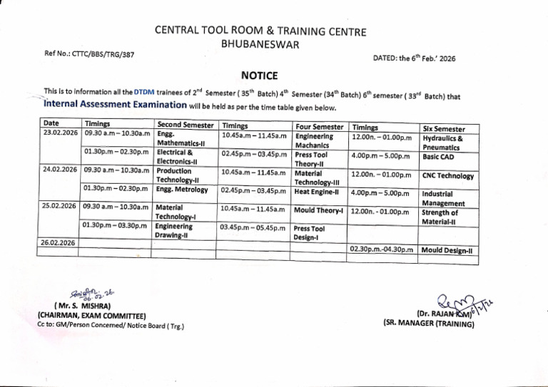 Internal Exam Notice DTDM | PDF
