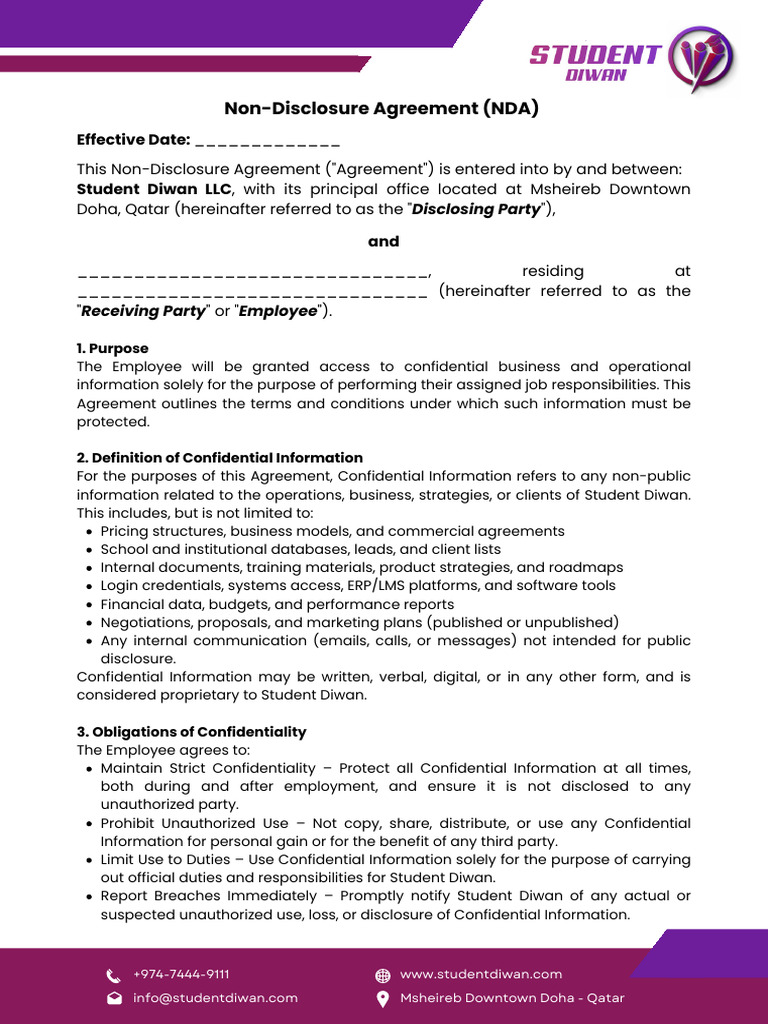 Non-Disclosure Agreement - Student Diwan | PDF | Non Disclosure ...