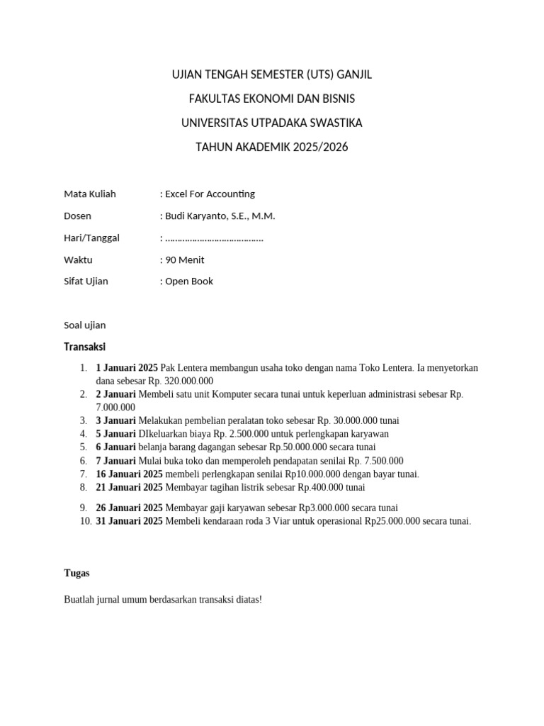 UTS Excel For Accounting | PDF