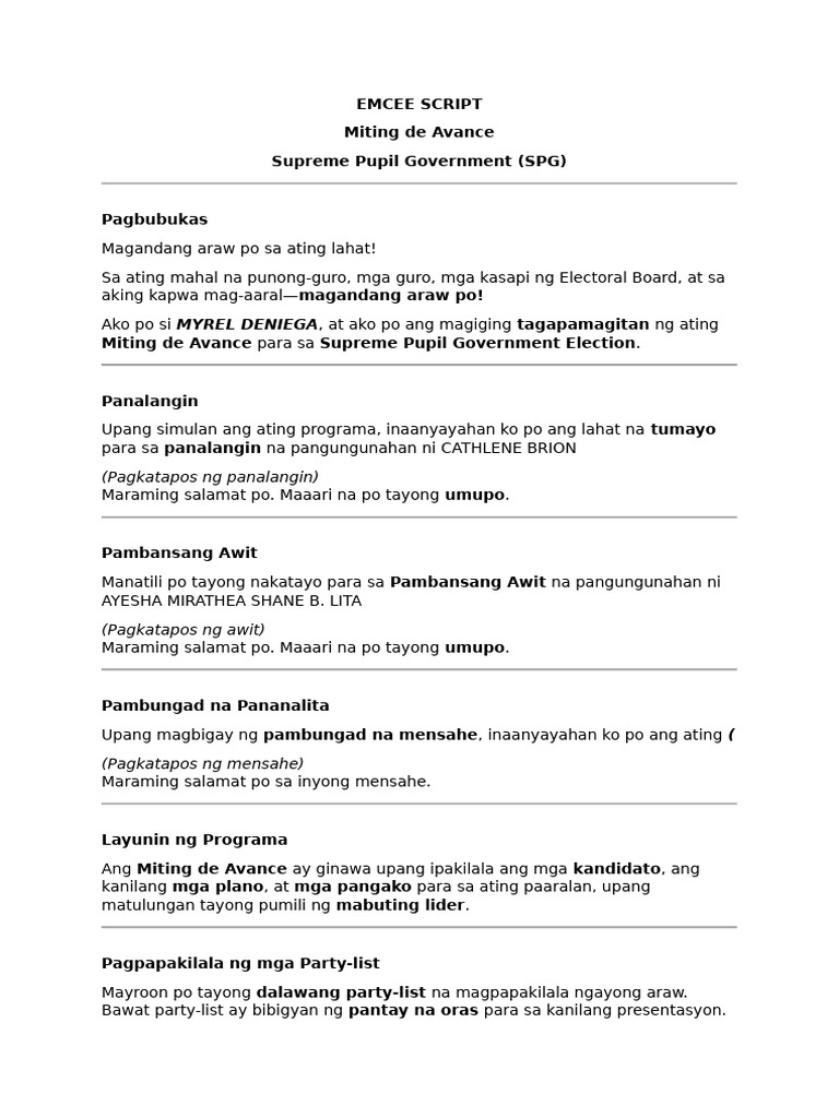 SPG Miting de Avance Script | PDF