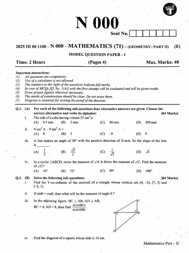 Geometry Paper Set 1 | PDF | Circle | Triangle