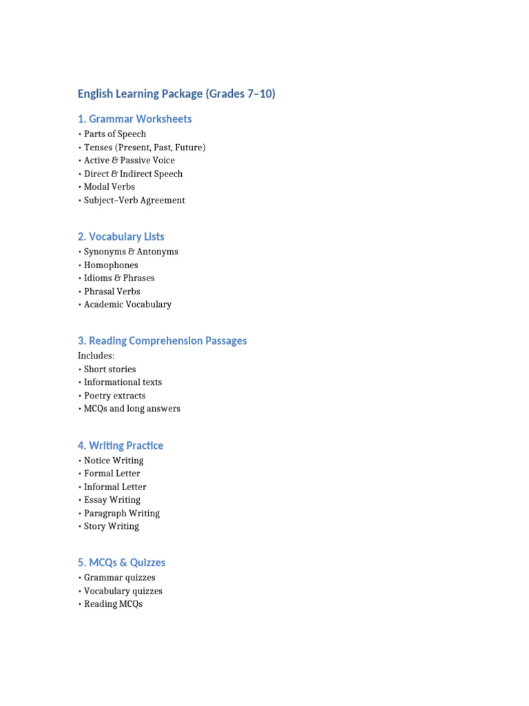 English Learning Package | PDF