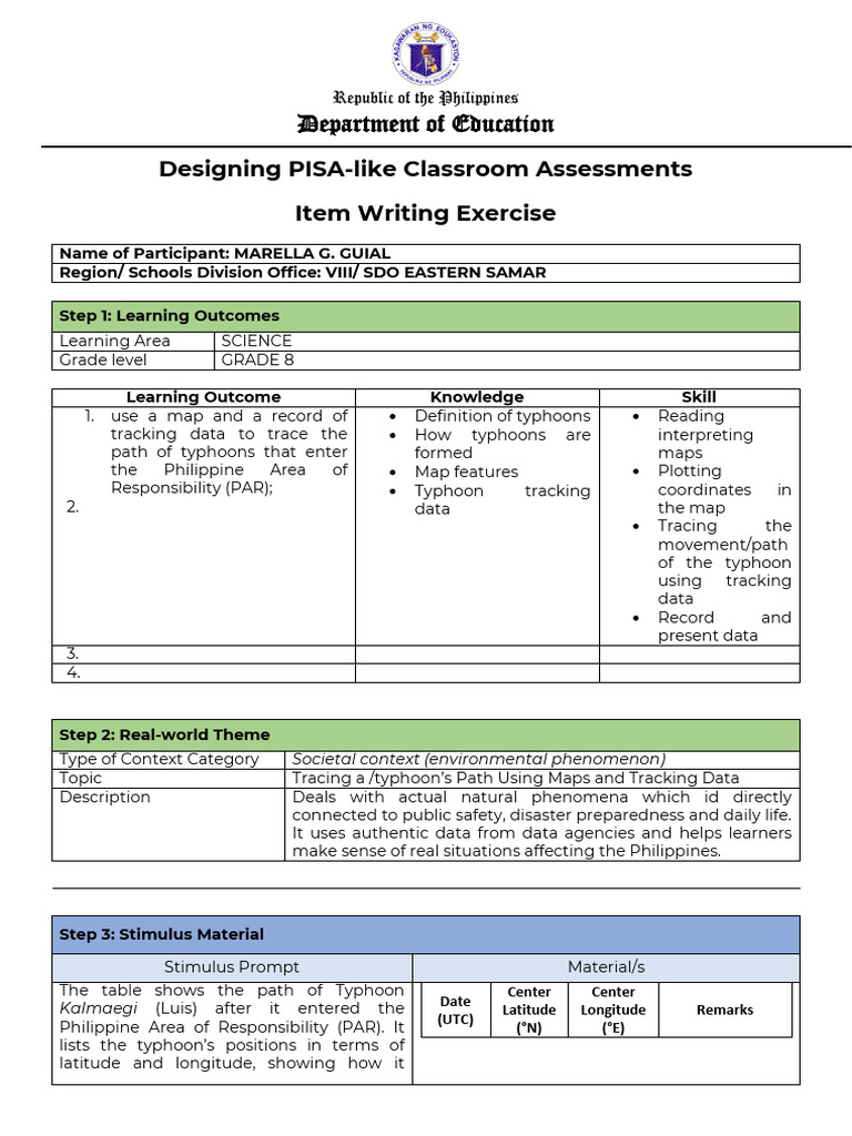 Item-Writing-Exercise TEMPLATE Marellaguial LLORENTE | PDF | Typhoon ...