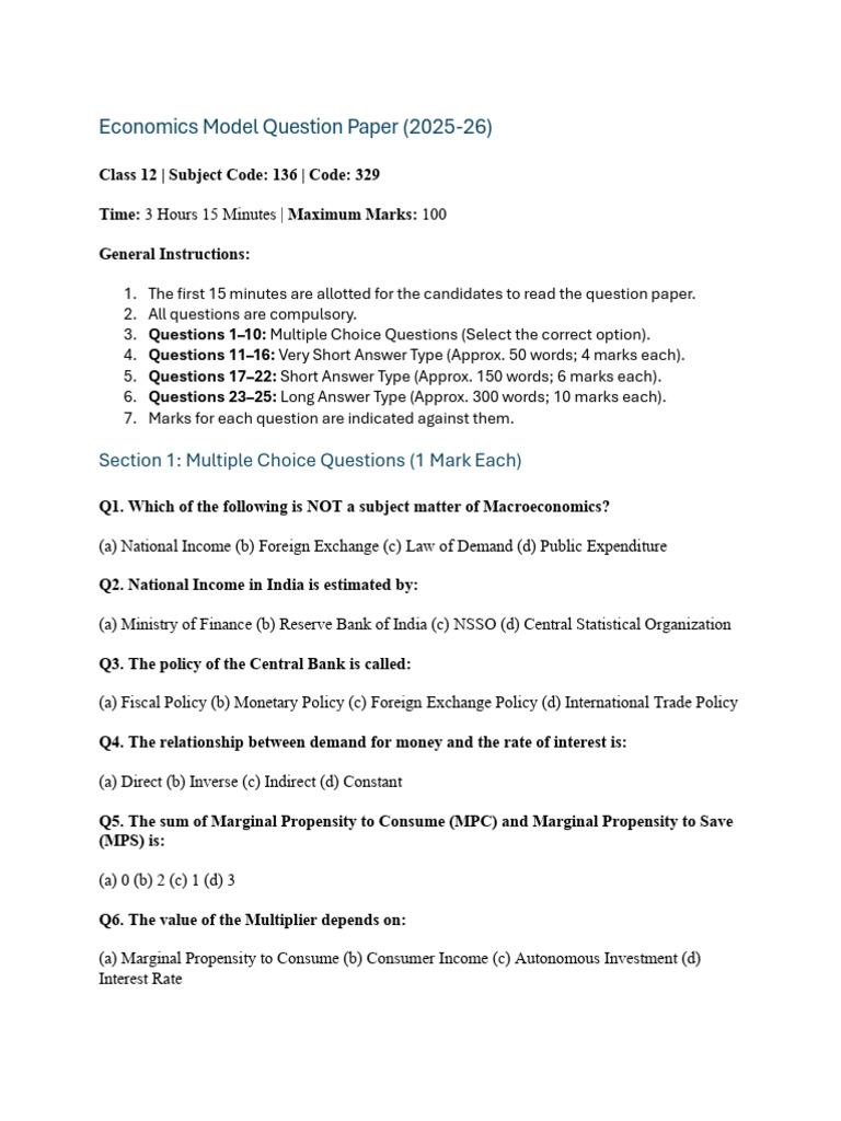 Economic Model Paper 2026 | PDF