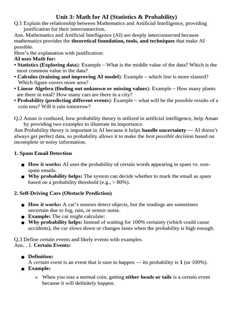 Unit 3 Math For AI (Statistics & Probability) - 20260219 - 131316 | PDF ...