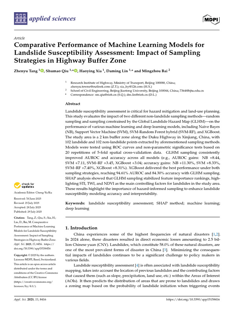 Comparative Performance of Machine Learning Models For Landslide ...
