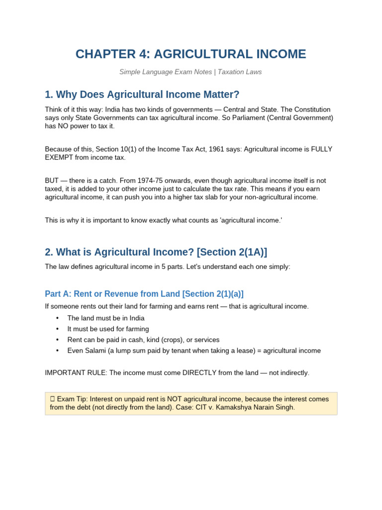 Agricultural Income Notes Simple | PDF | Taxes | Agriculture
