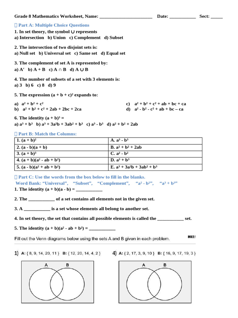 Grade 8 Math Worksheet | PDF