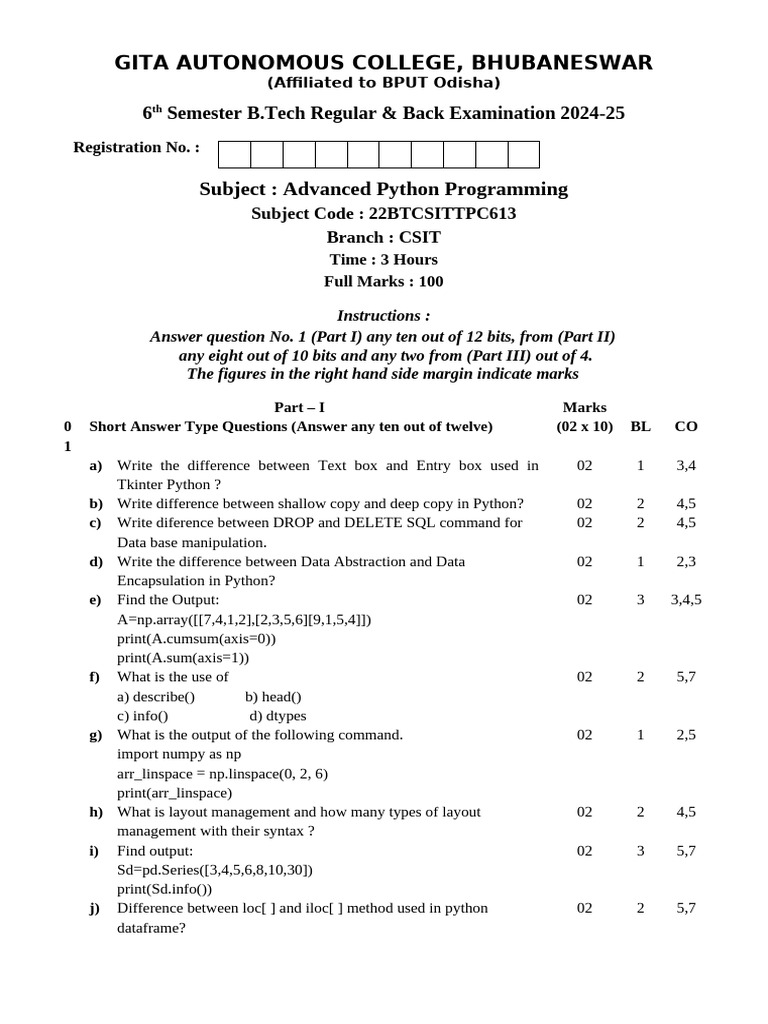 07.05.2025 - 6th - CSIT - Advanced Python Programming | PDF | Matrix ...
