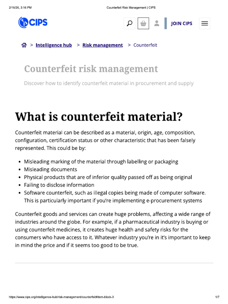 CIPS - 2.2.7 CMC Counterfeit Risk Management | PDF