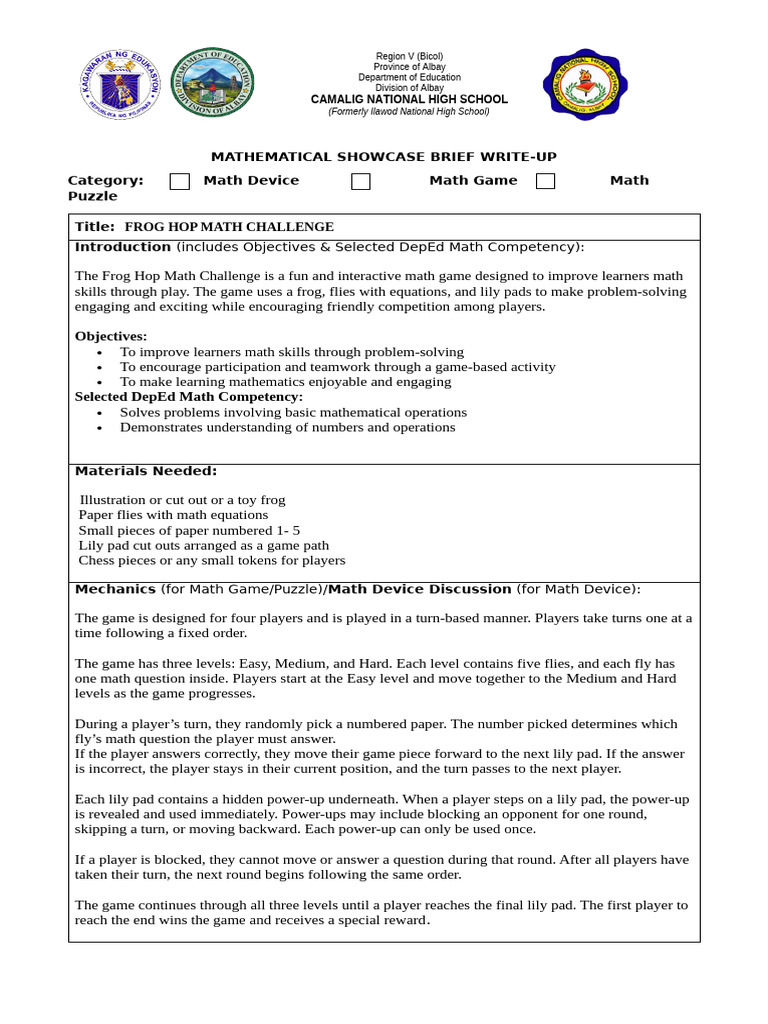 Math Showcase Brief Write Up | PDF | Mathematics | Learning