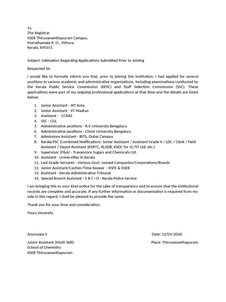 Letter of Intimation - Jobs | PDF