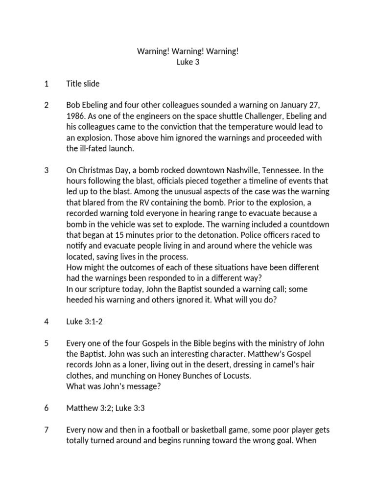 Luke 3 Script Warning Warning Warning | PDF | Jesus | Pharisees