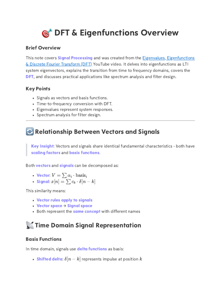 Eigenvalues, Eigenfunctions & Discrete Fourier Transform (DFT) | PDF ...