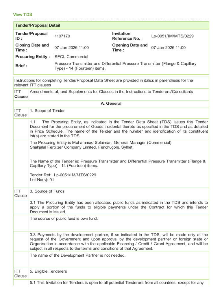 Section2 - Tender Data Sheet | PDF