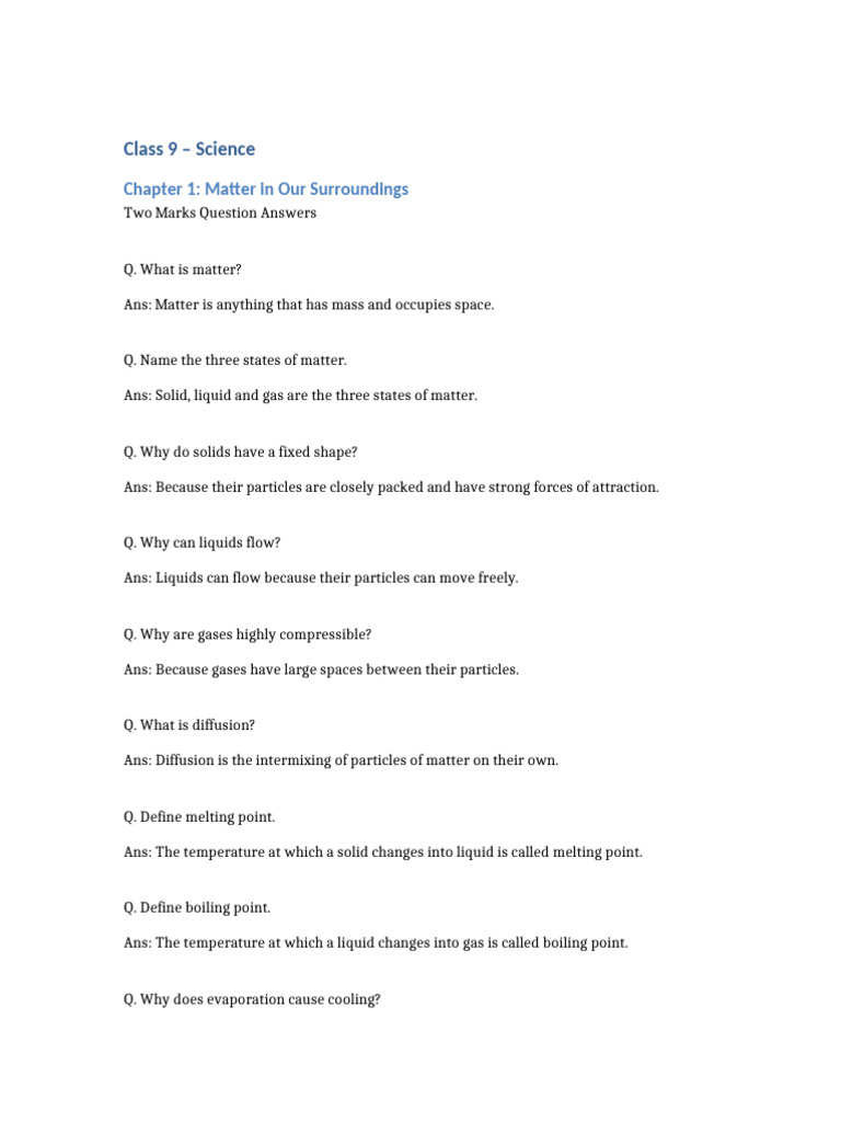 Class9 Science Ch1 2marks | PDF