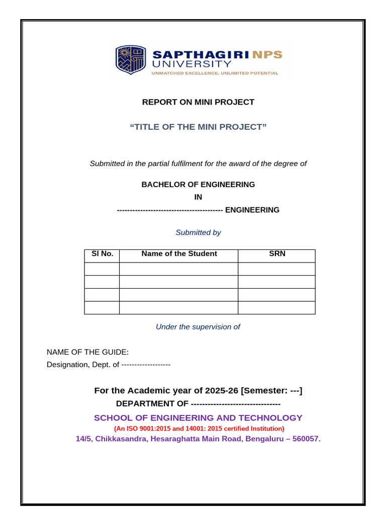 Final Template For Mini Project Report-First Pages | PDF