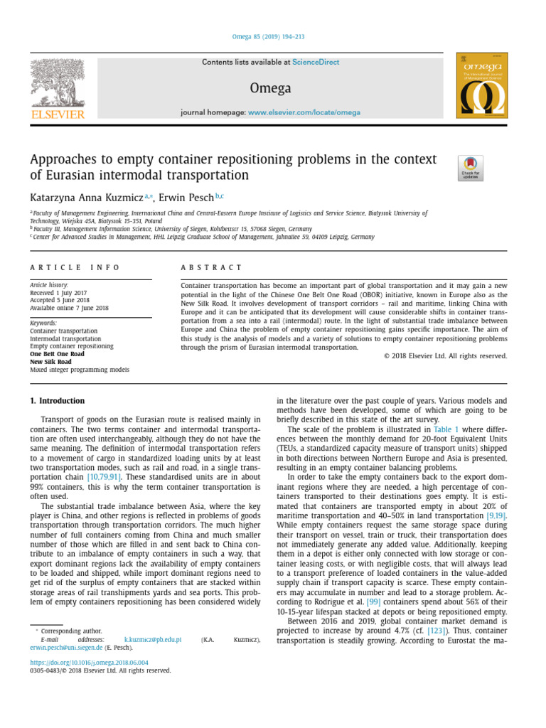Approaches To Empty Container Repositioning | PDF | Transport | Cargo