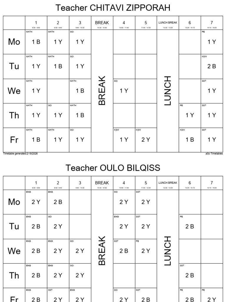Teachers Timetables | PDF
