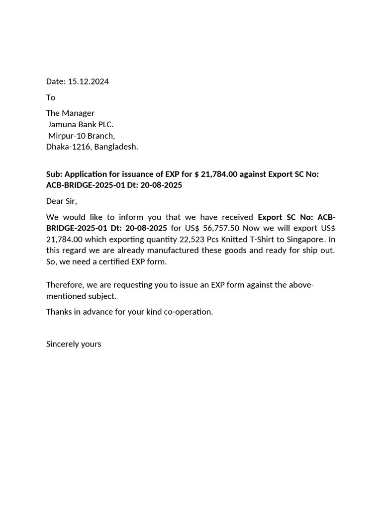 Application For EXP | PDF
