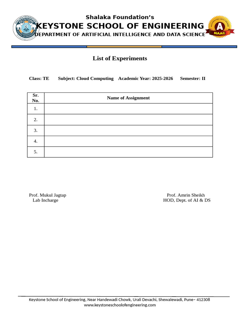 CC Lab Exp List | PDF