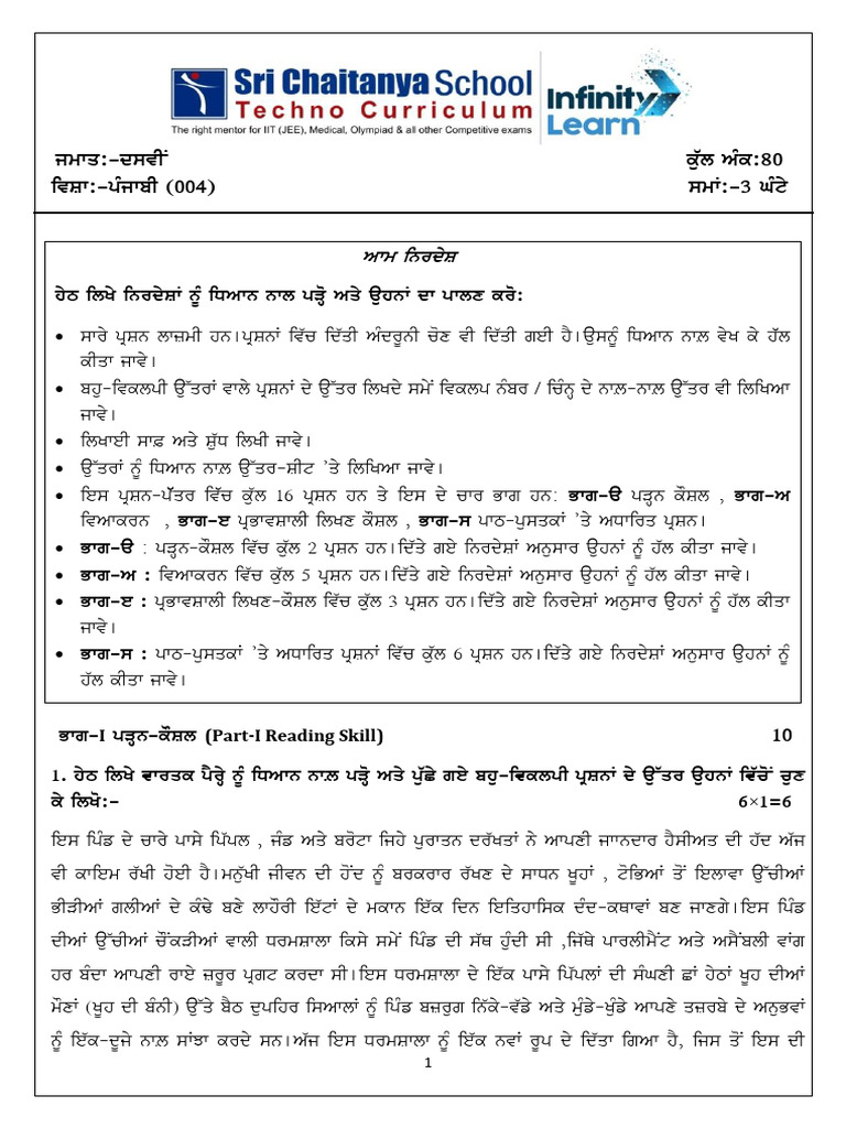 Pbi Practice Sample Paper (2025-26) For X | PDF