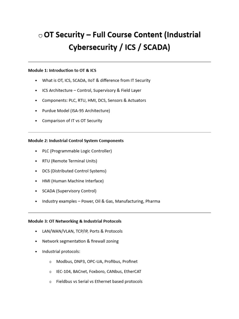 OT Security - Full Course Content | PDF | Scada | Telecommunications