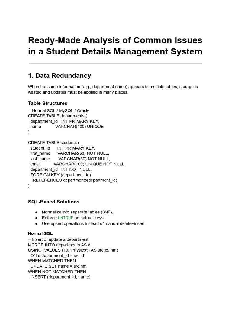 Case Study Analysis of Common Issues in A Student Details Management ...