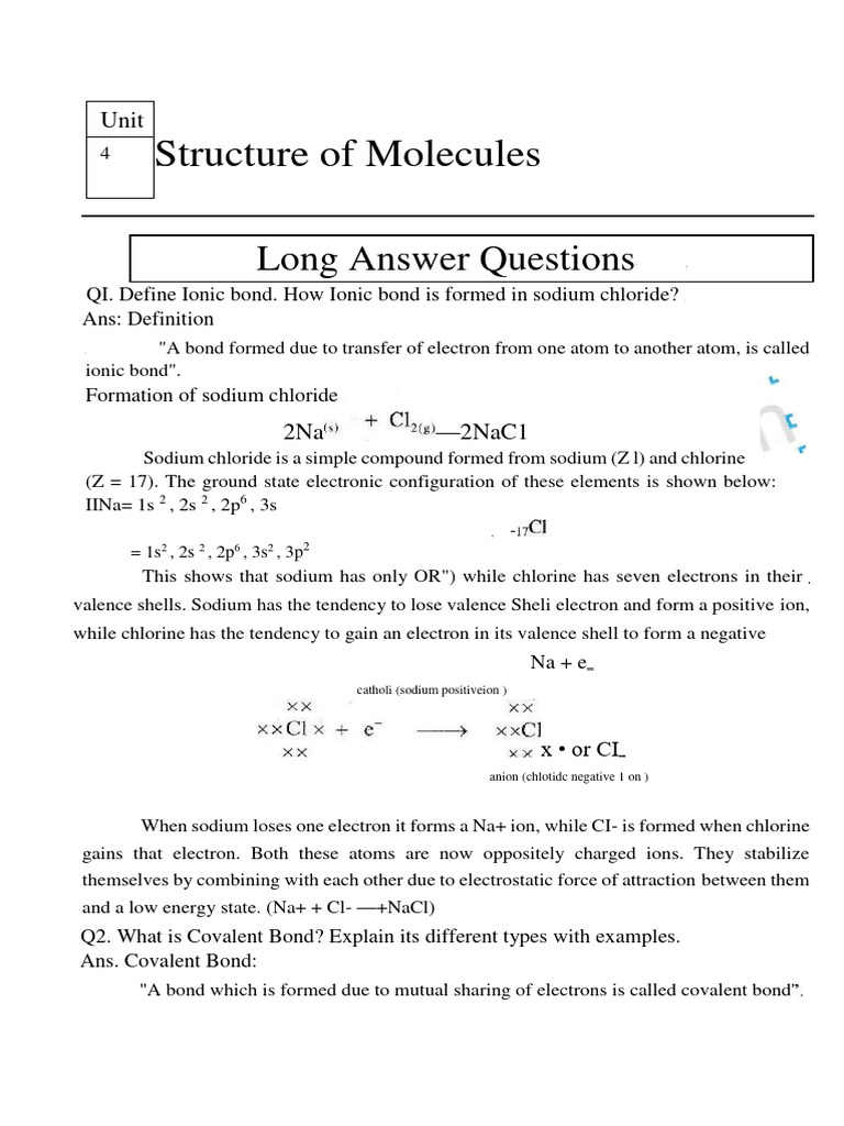 CHAPTER 4 9th CLASS MOLECULES | PDF | Chemical Bond | Ionic Bonding