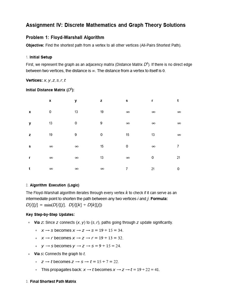 Assignment IV Solved | PDF | Vertex (Graph Theory) | Graph Theory