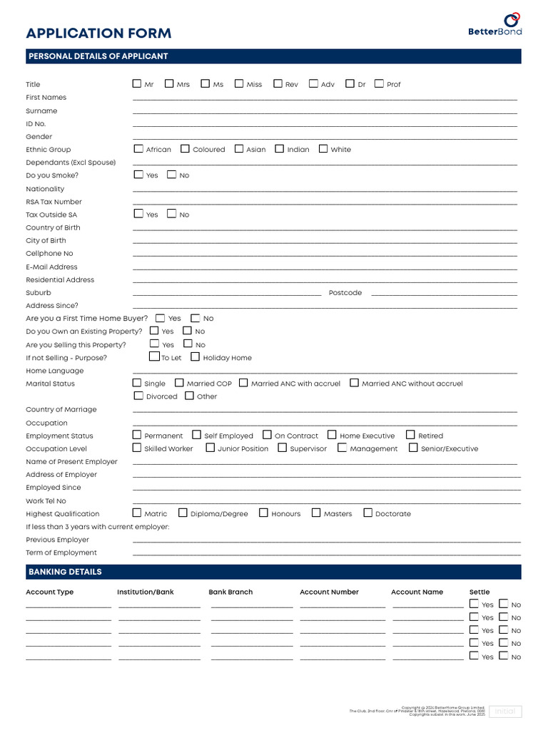 Single Applicant - 2025 - Editable - Final | PDF | Banks | Insurance