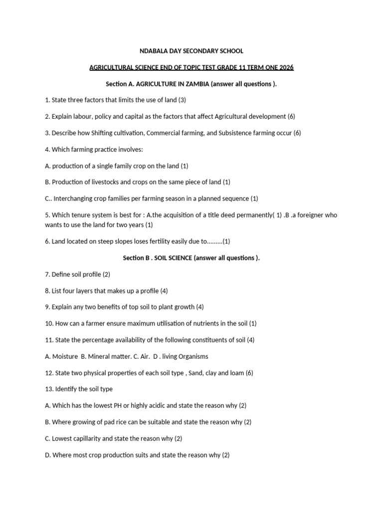 Agric G 11 End of Topic Test TTTTTTTT | PDF