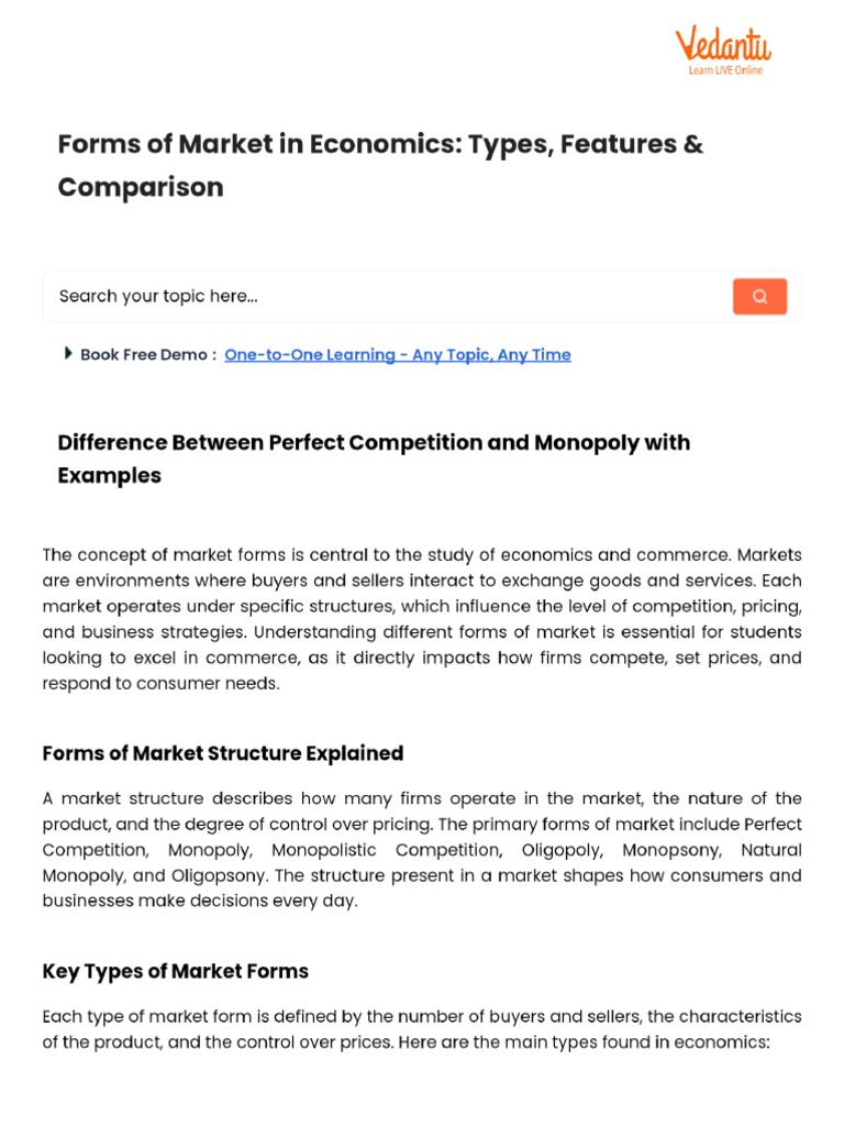 Forms of Market in Economics - Types, Features & Comparison | PDF