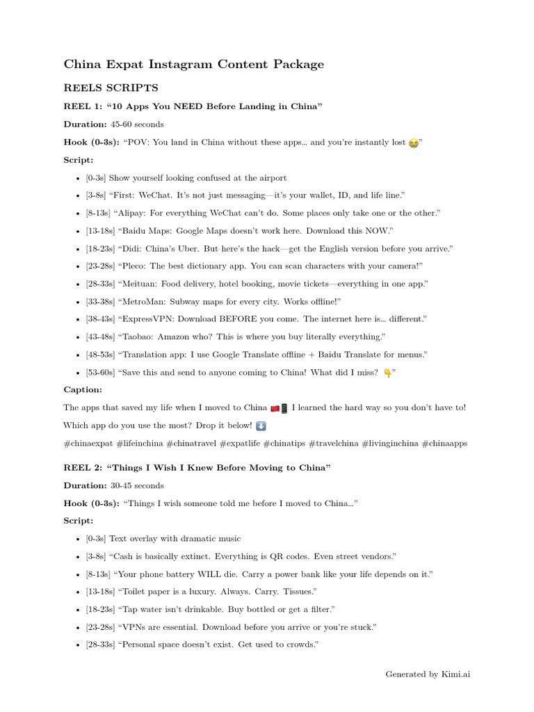 China Expat Content Package | PDF | We Chat | Menu
