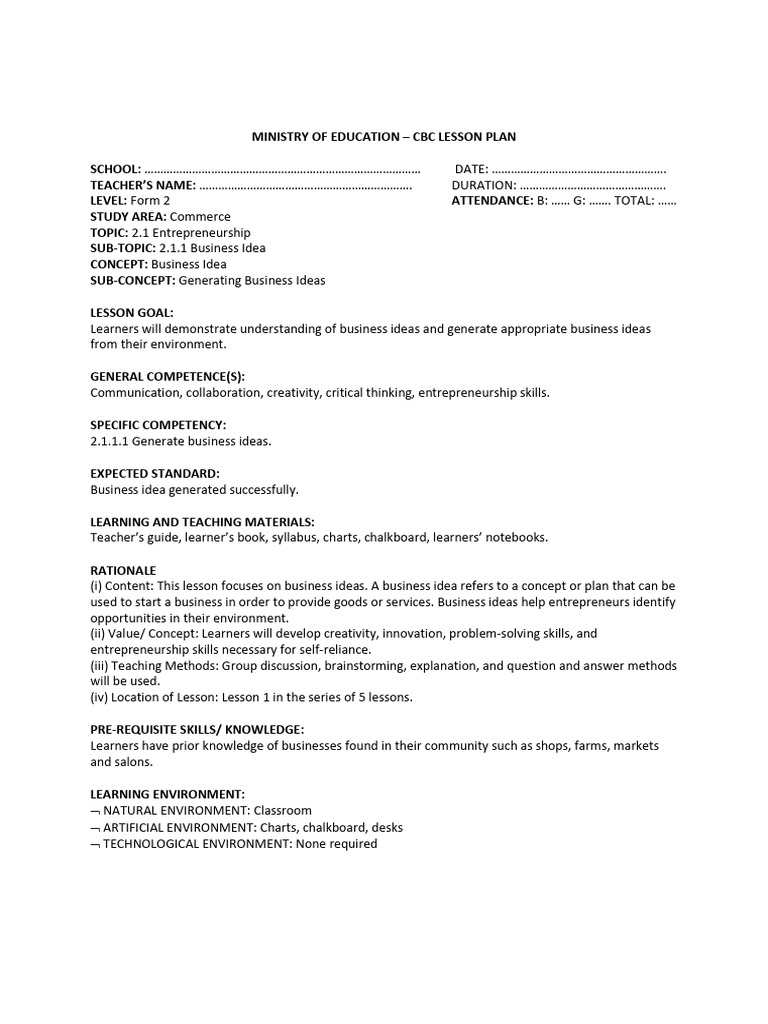 f2 t1 Commerce Lesson Plans by Kwibisa | PDF | Learning | Lesson Plan
