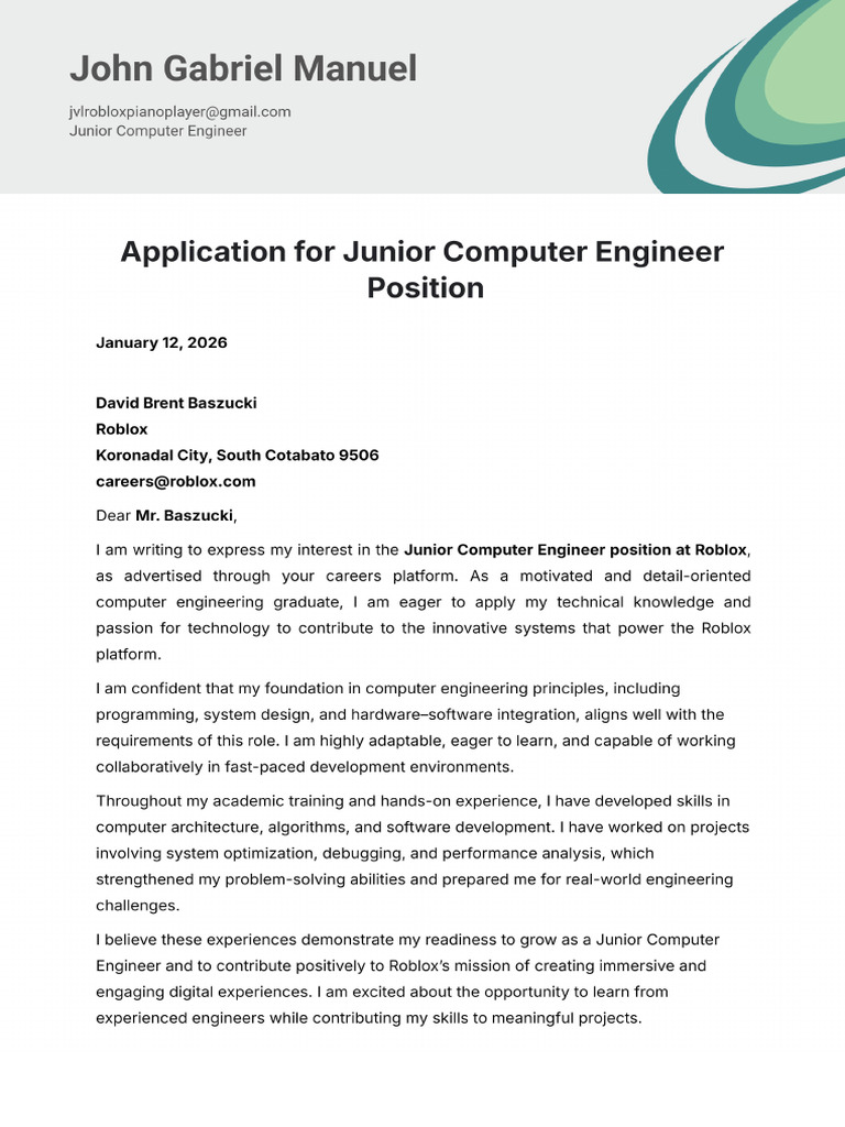 Application Letter (Manuel, John Gabriel J.) | PDF